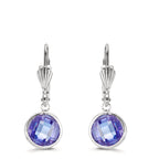 Pendientes Anti alergico Circonita Violeta, 2 piedras, 8 mm