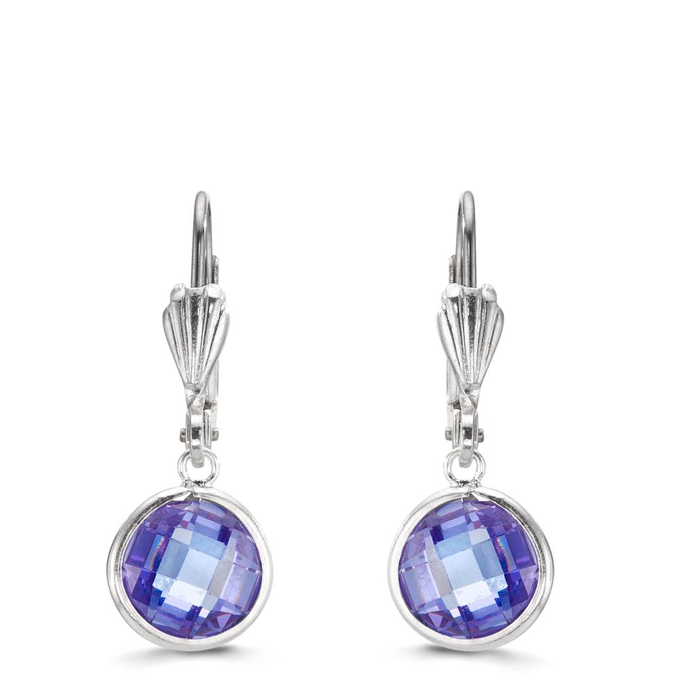 Pendientes Anti alergico Circonita Violeta, 2 piedras, 8 mm
