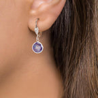 Pendientes Anti alergico Circonita Violeta, 2 piedras, 8 mm