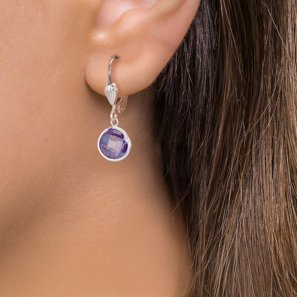 Pendientes Anti alergico Circonita Violeta, 2 piedras, 8 mm