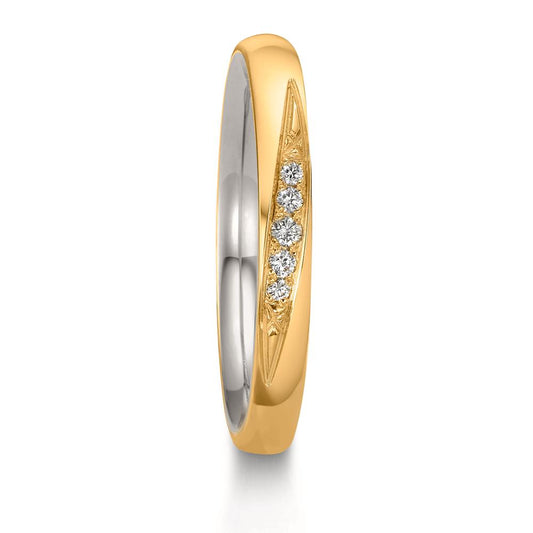 Anillo de pareja 750/oro amarillo de 18 quilates, 950 platino Diamante 0.051 ct, 5 piedras, w-si