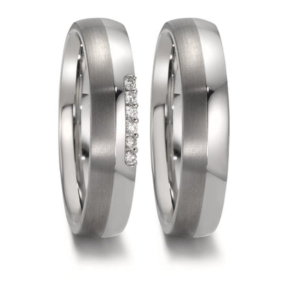 Anillo de pareja Acero inoxidable, Titanio Diamante 0.09 ct, 6 piedras, w-si