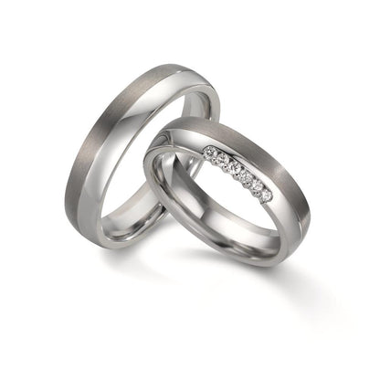 Anillo de pareja Acero inoxidable, Titanio Diamante 0.09 ct, 6 piedras, w-si