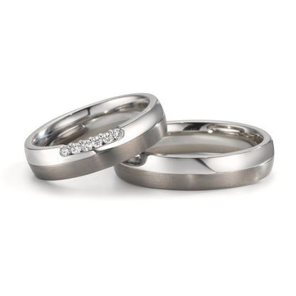 Anillo de pareja Acero inoxidable, Titanio Diamante 0.09 ct, 6 piedras, w-si