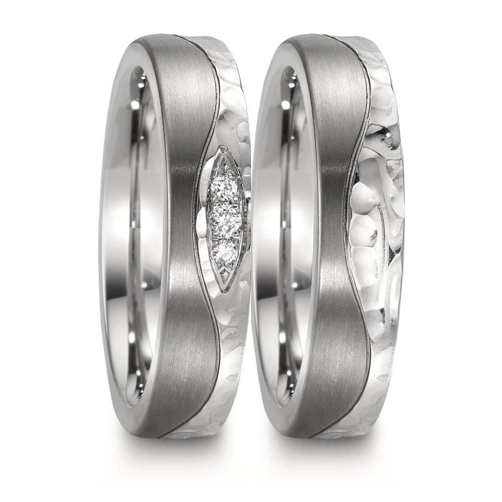 Anillo de pareja Acero inoxidable, Titanio Diamante 0.045 ct, 3 piedras, w-si