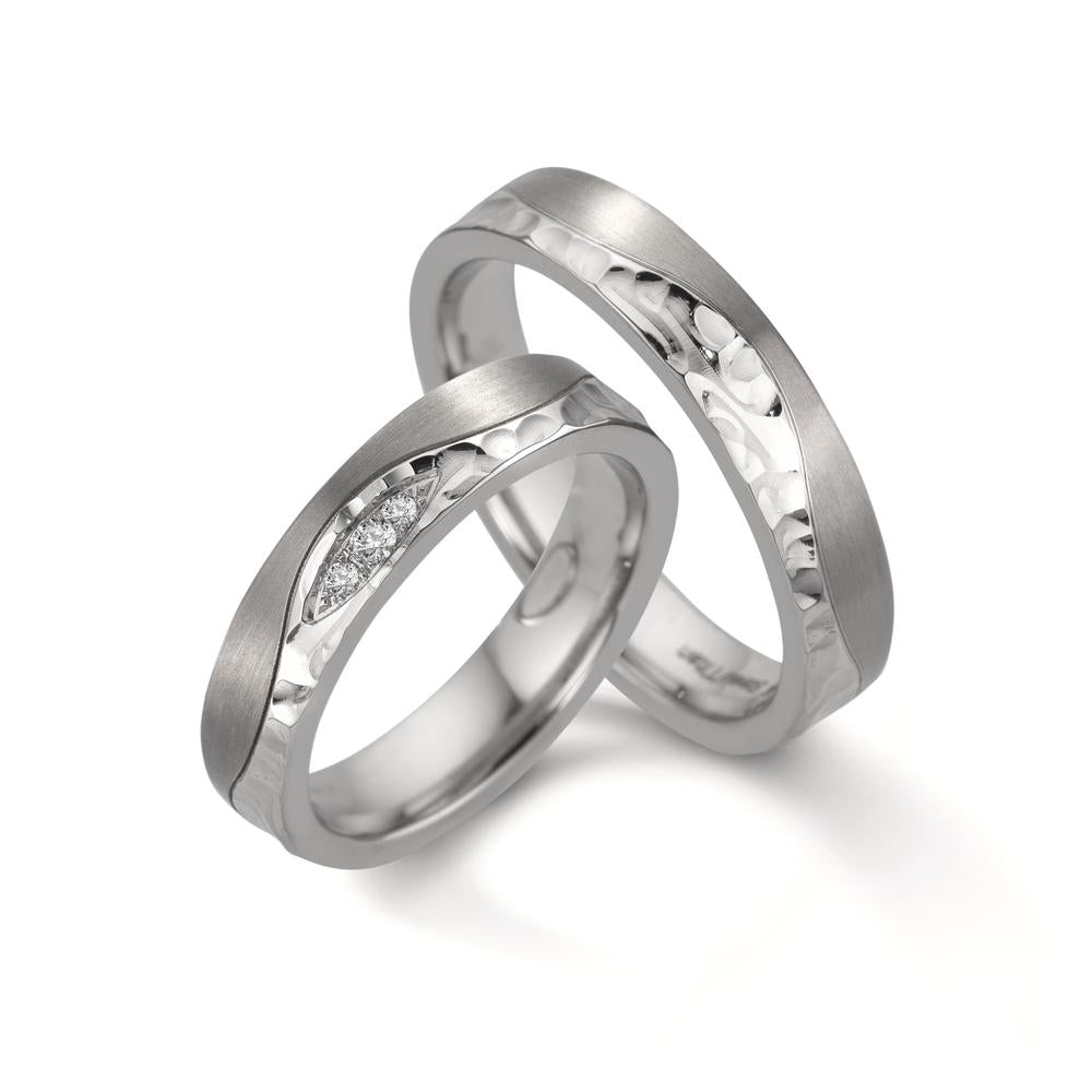 Anillo de pareja Acero inoxidable, Titanio Diamante 0.045 ct, 3 piedras, w-si