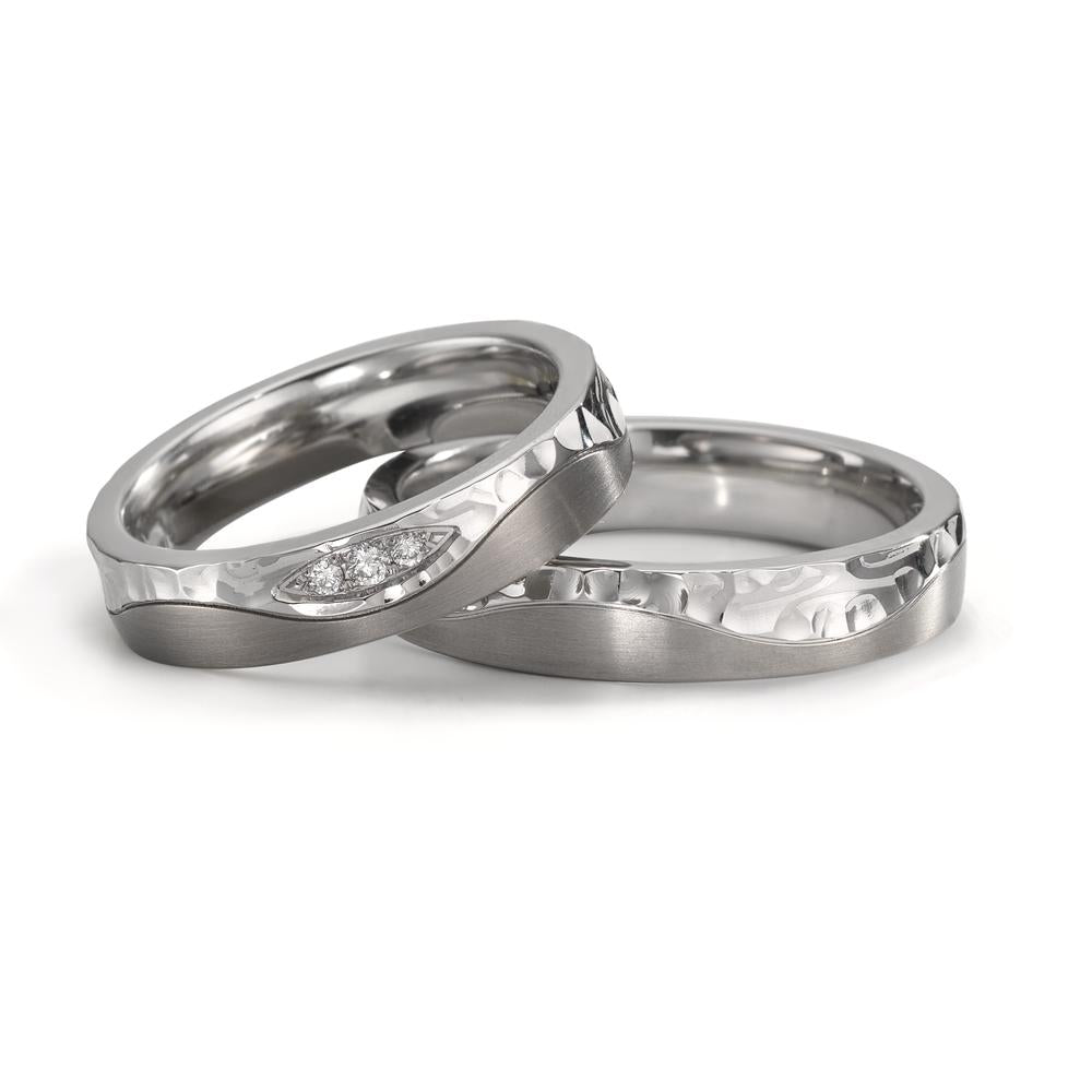Anillo de pareja Acero inoxidable, Titanio Diamante 0.045 ct, 3 piedras, w-si