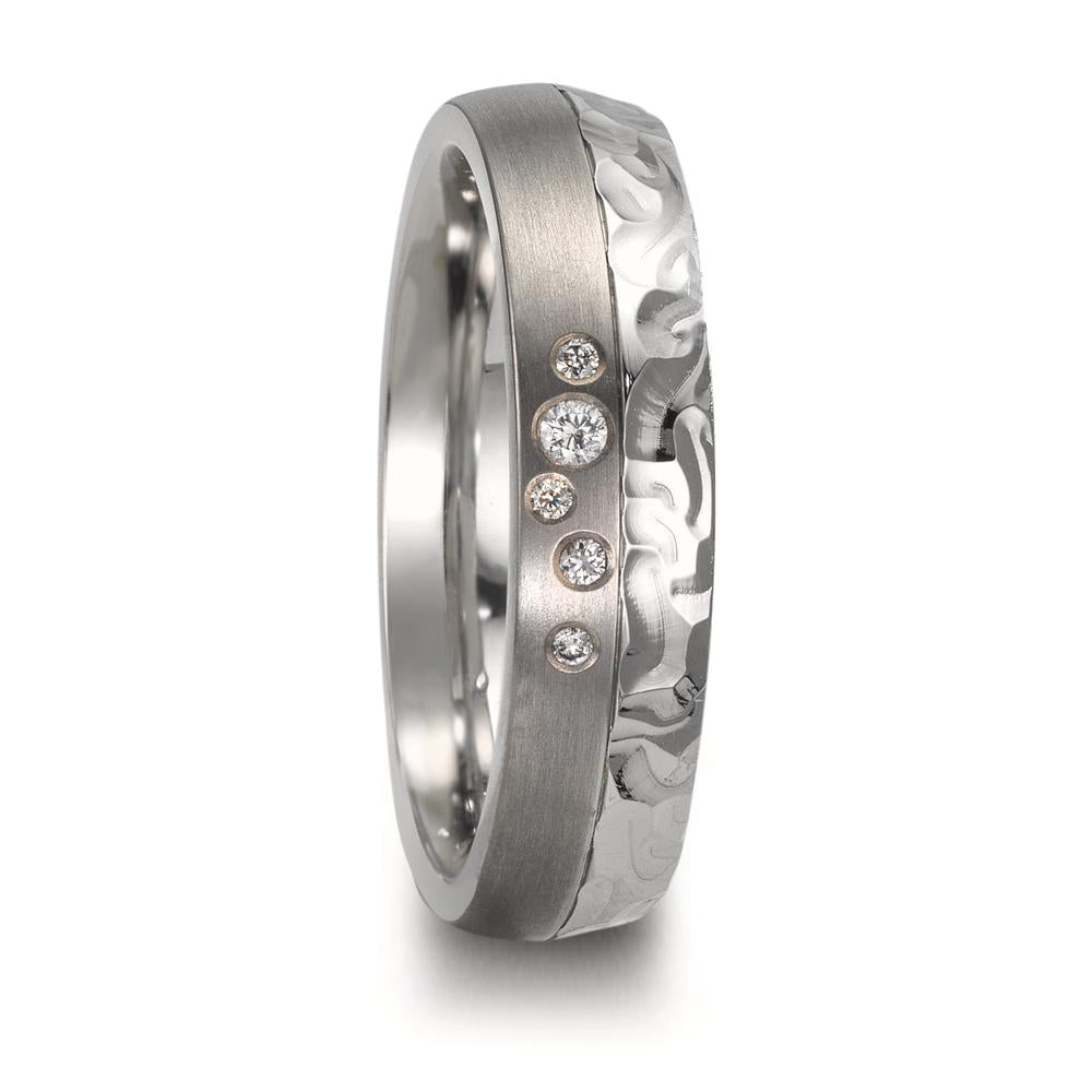 Anillo de pareja Acero inoxidable, Titanio Diamante 0.05 ct, 5 piedras, w-si