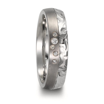 Anillo de pareja Acero inoxidable, Titanio Diamante 0.05 ct, 5 piedras, w-si