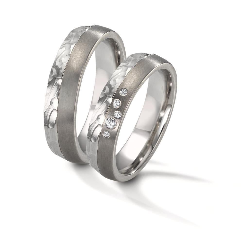 Anillo de pareja Acero inoxidable, Titanio Diamante 0.05 ct, 5 piedras, w-si