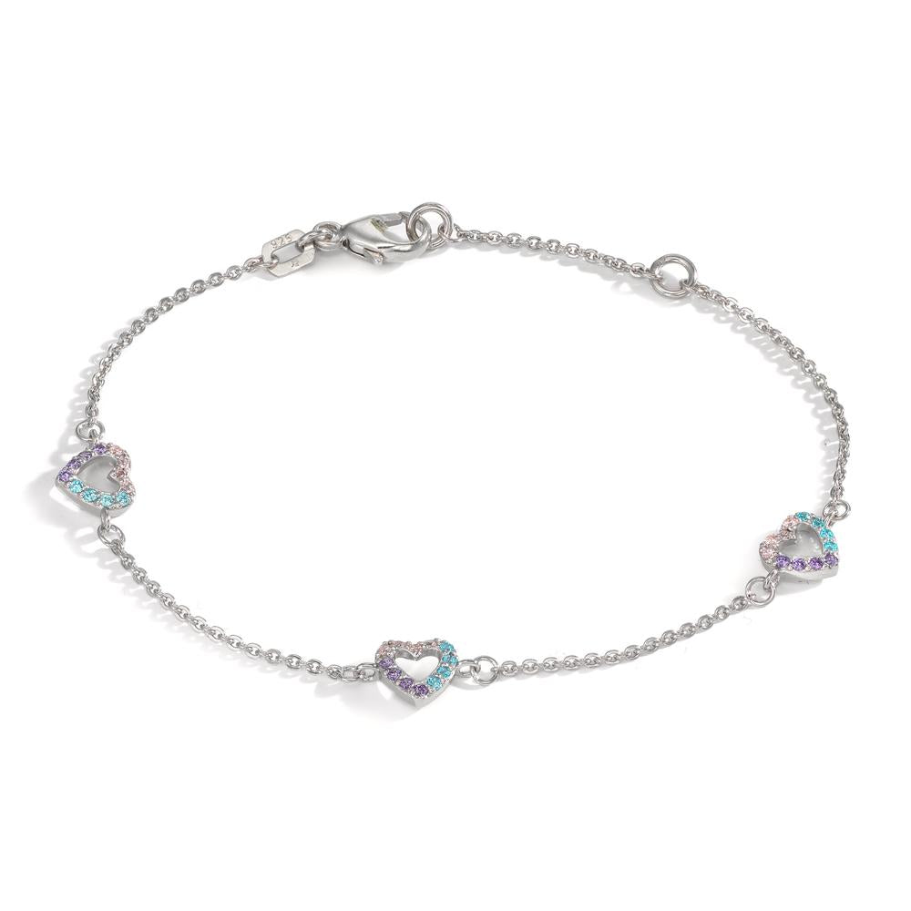 Pulsera Plata Circonita vistoso Rodio plateado Corazón 14-16 cm