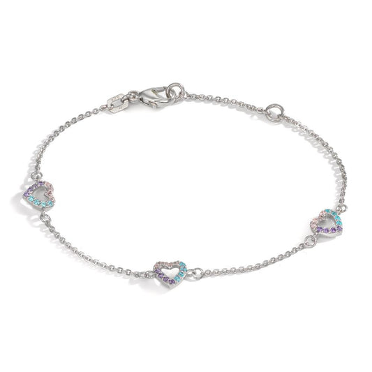 Pulsera Plata Circonita vistoso Rodio plateado Corazón 14-16 cm