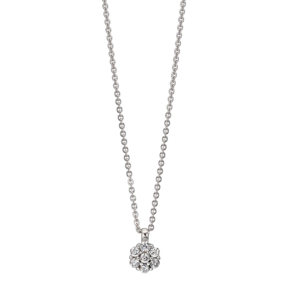 Collar Plata Circonita 7 piedras Rodio plateado Flor 38 cm