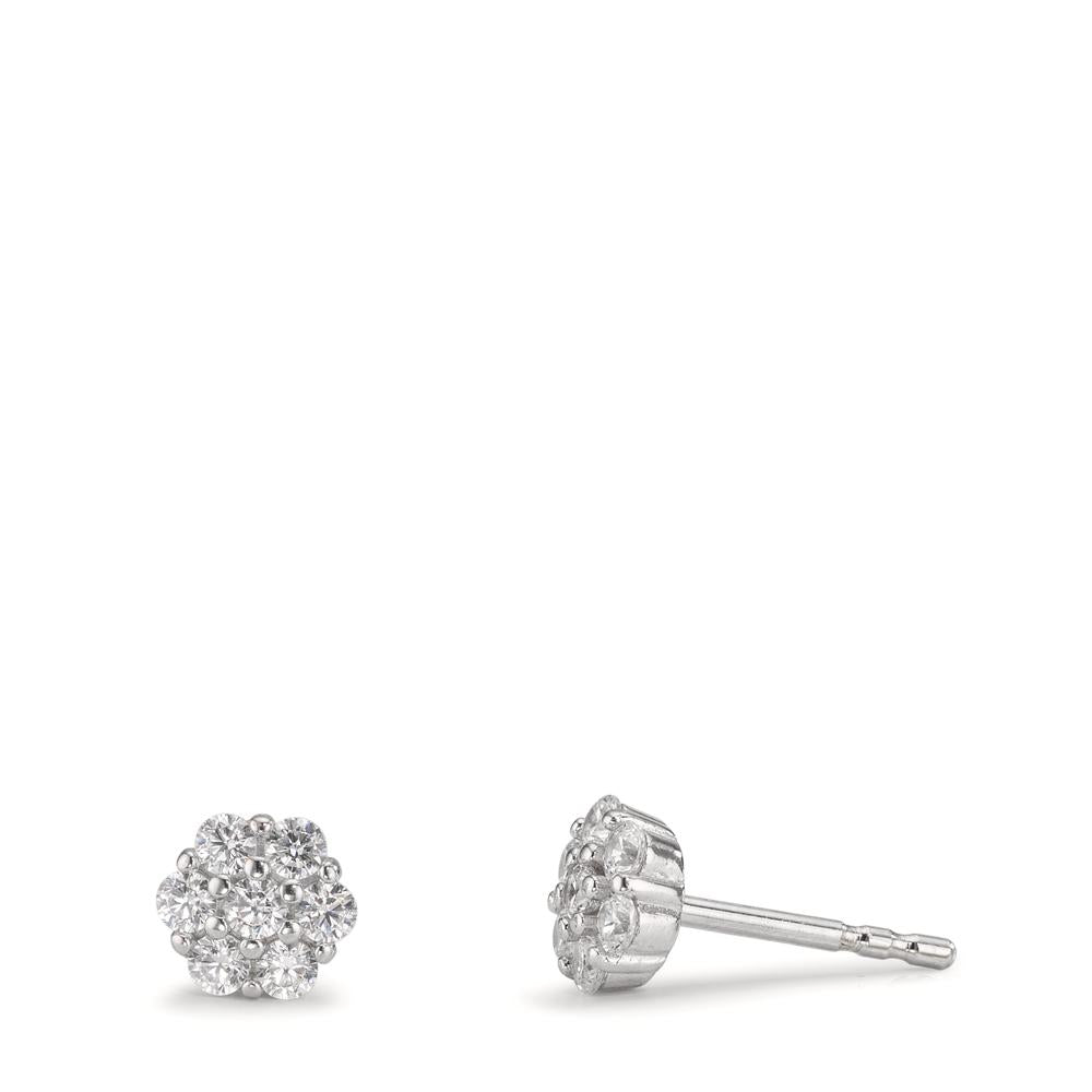 Pendientes Plata Circonita 14 piedras Rodio plateado Flor