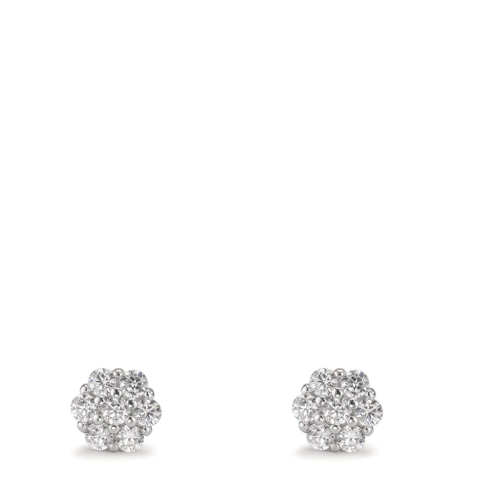 Pendientes Plata Circonita 14 piedras Rodio plateado Flor