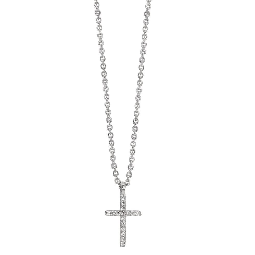 Collar Plata Circonita 16 piedras Rodio plateado Cruz 38-42 cm