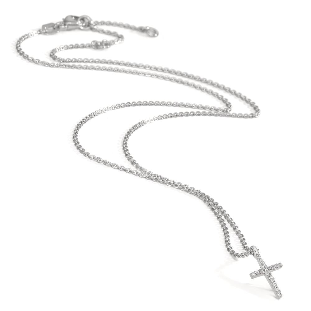 Collar Plata Circonita 16 piedras Rodio plateado Cruz 38-42 cm