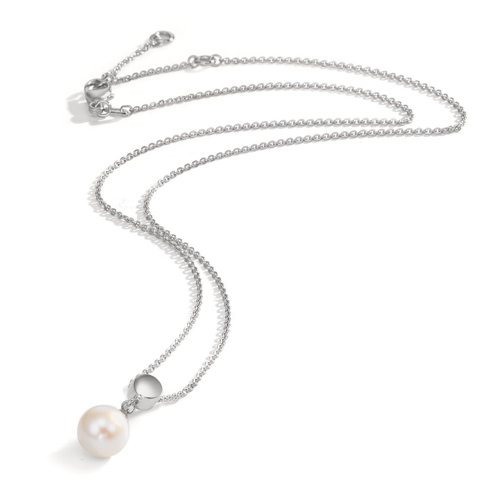 Collar Plata Rodio plateado Perla cultivada de agua dulce 7.5-8 mm 38-42 cm