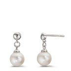 Pendientes Plata Rodio plateado Perla cultivada de agua dulce, 2 Perlas, 6.5 mm