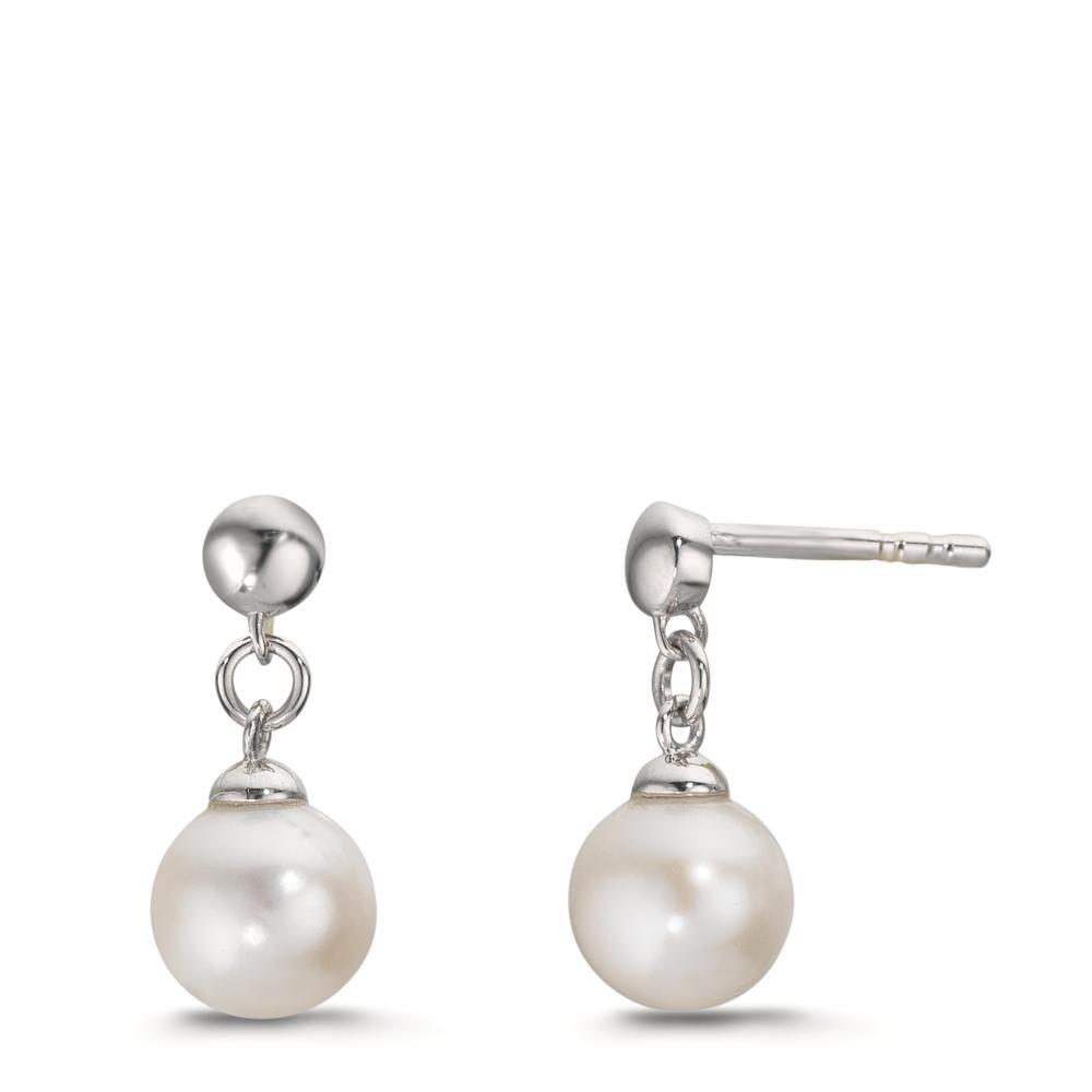 Pendientes Plata Rodio plateado Perla cultivada de agua dulce, 2 Perlas, 6.5 mm