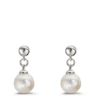 Pendientes Plata Rodio plateado Perla cultivada de agua dulce, 2 Perlas, 6.5 mm