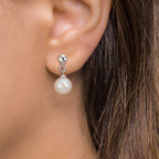 Pendientes Plata Rodio plateado Perla cultivada de agua dulce, 2 Perlas, 6.5 mm