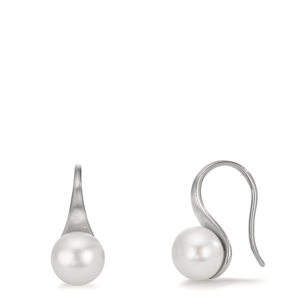 Pendientes Plata Rodio plateado Perla cultivada de agua dulce, 2 Perlas, 8 mm