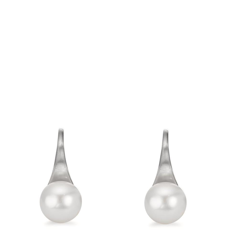 Pendientes Plata Rodio plateado Perla cultivada de agua dulce, 2 Perlas, 8 mm
