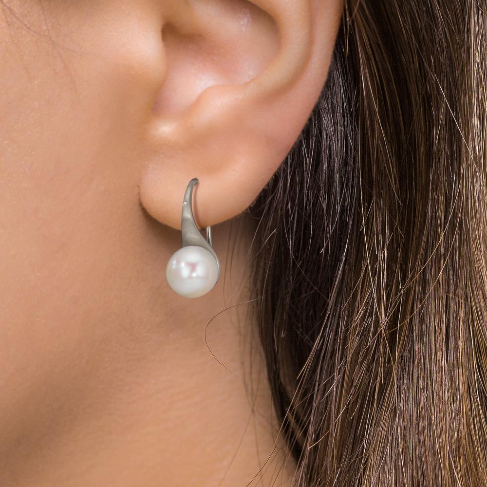 Pendientes Plata Rodio plateado Perla cultivada de agua dulce, 2 Perlas, 8 mm