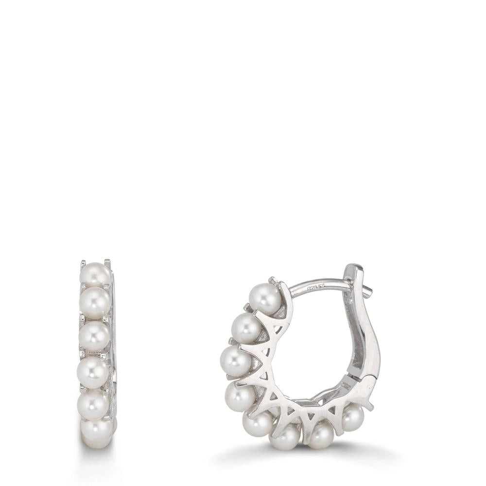 Aro con bisagra Plata Rodio plateado Perla cultivada de agua dulce, 16 Perlas, 2.5 mm