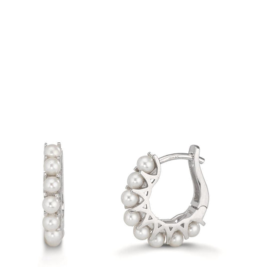 Aro con bisagra Plata Rodio plateado Perla cultivada de agua dulce, 16 Perlas, 2.5 mm