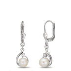 Pendientes Plata Circonita 2 piedras Rodio plateado Perla cultivada de agua dulce, 2 Perlas, 5.5 mm