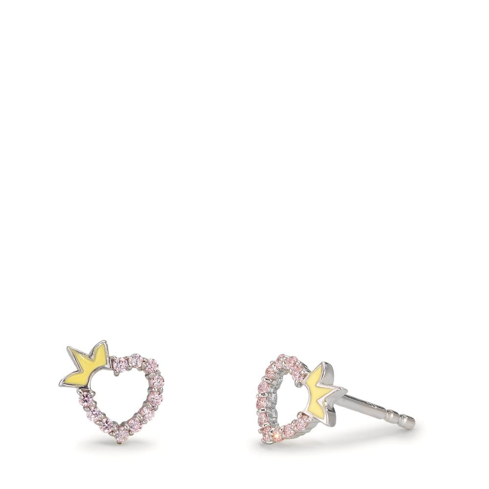 Pendientes Plata Circonita rosa Rodio plateado Corazón Ø6.5 mm