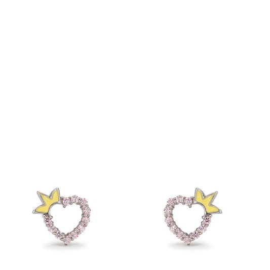 Pendientes Plata Circonita rosa Rodio plateado Corazón Ø6.5 mm
