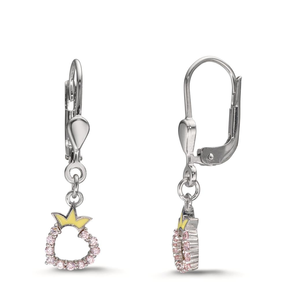 Pendientes Plata Circonita rosa Rodio plateado Corazón