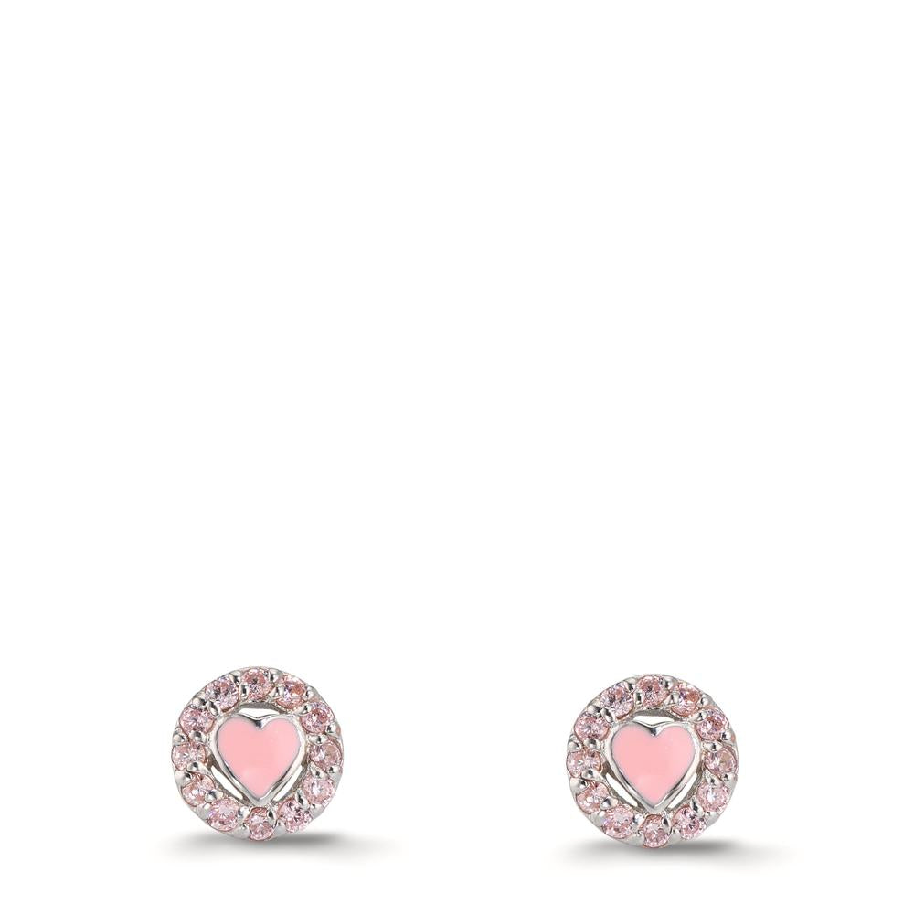 Pendientes Plata Circonita rosa Rodio plateado Corazón Ø6.5 mm