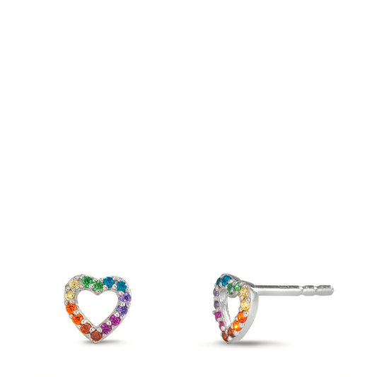Pendientes Plata Circonita color del arcoiris Rodio plateado Corazón Ø6 mm