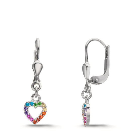 Pendientes Plata Circonita color del arcoiris Rodio plateado Corazón