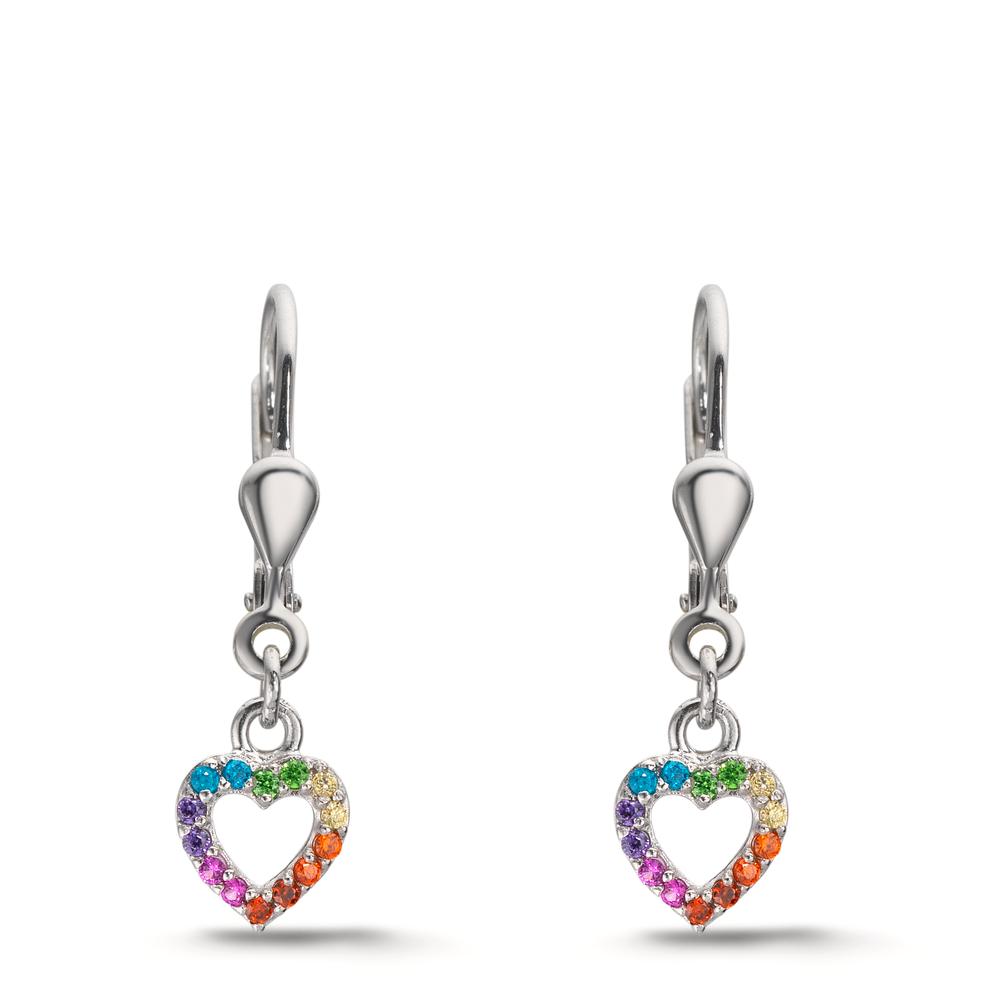 Pendientes Plata Circonita color del arcoiris Rodio plateado Corazón
