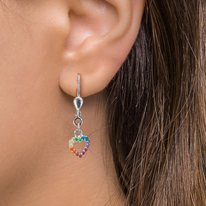 Pendientes Plata Circonita color del arcoiris Rodio plateado Corazón