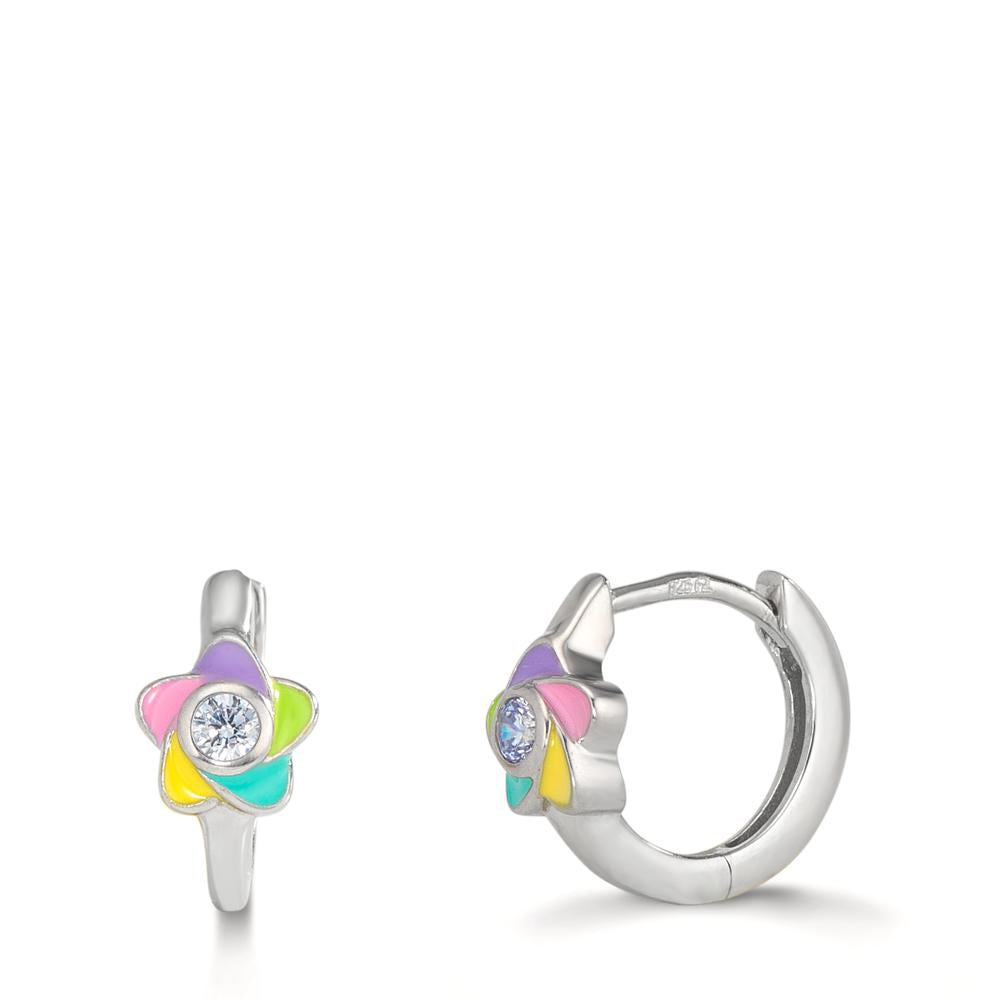 Aro con bisagra Plata Circonita 2 piedras Rodio plateado Flor