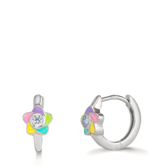 Aro con bisagra Plata Circonita 2 piedras Rodio plateado Flor