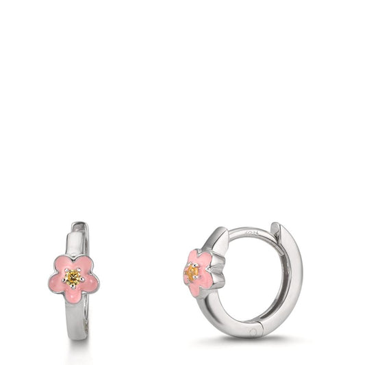 Aro con bisagra Plata Circonita amarillo, 2 piedras Rodio plateado Flor