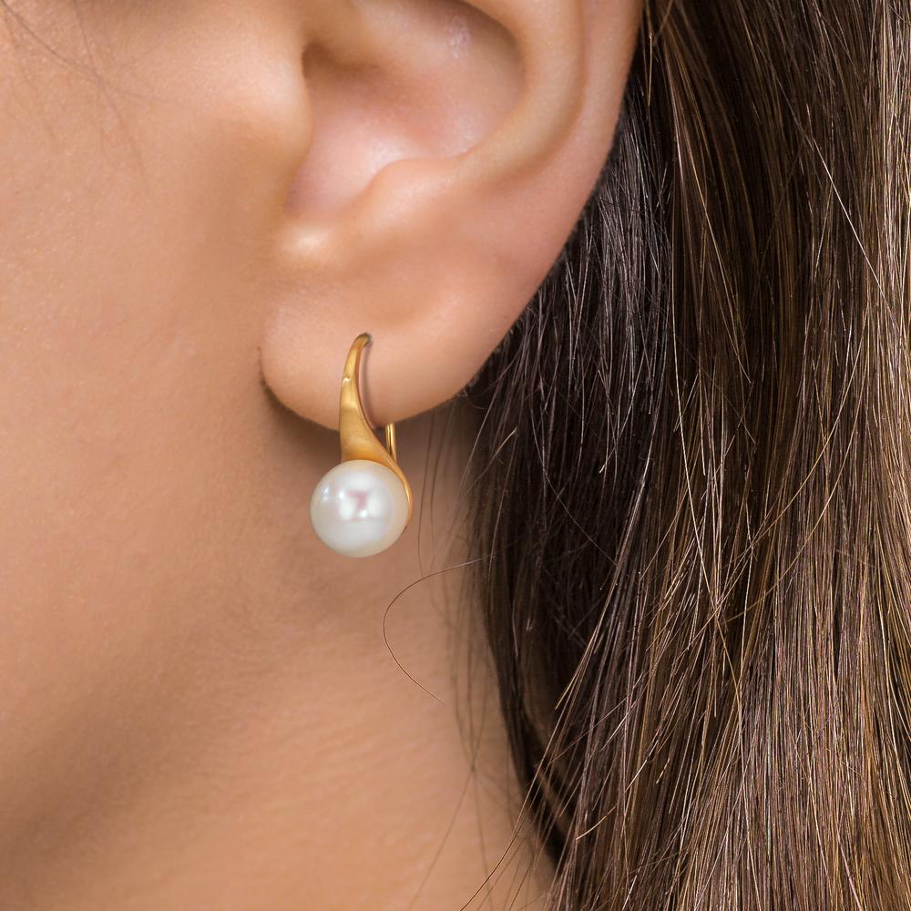 Pendientes Oro amarillo de 375/9K Perla cultivada de agua dulce, 2 Perlas, 8 mm