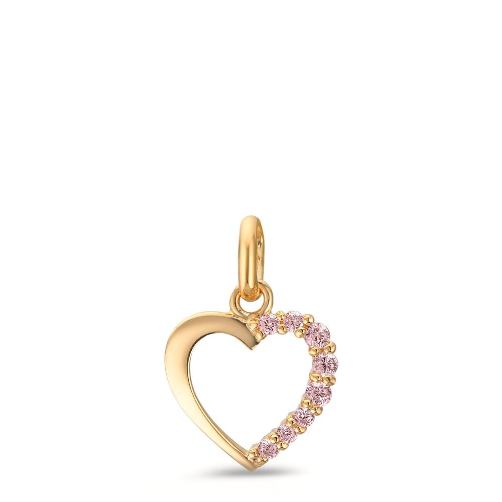 Colgante Oro amarillo de 375/9K Circonita rosa Corazón Ø10 mm