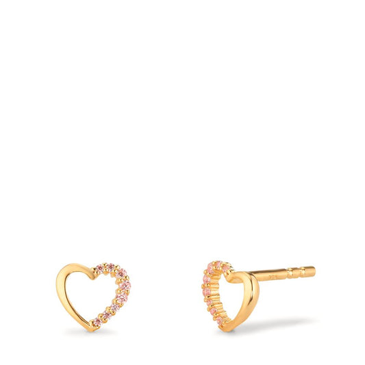 Pendientes Oro amarillo de 375/9K Circonita rosa Corazón Ø6.5 mm