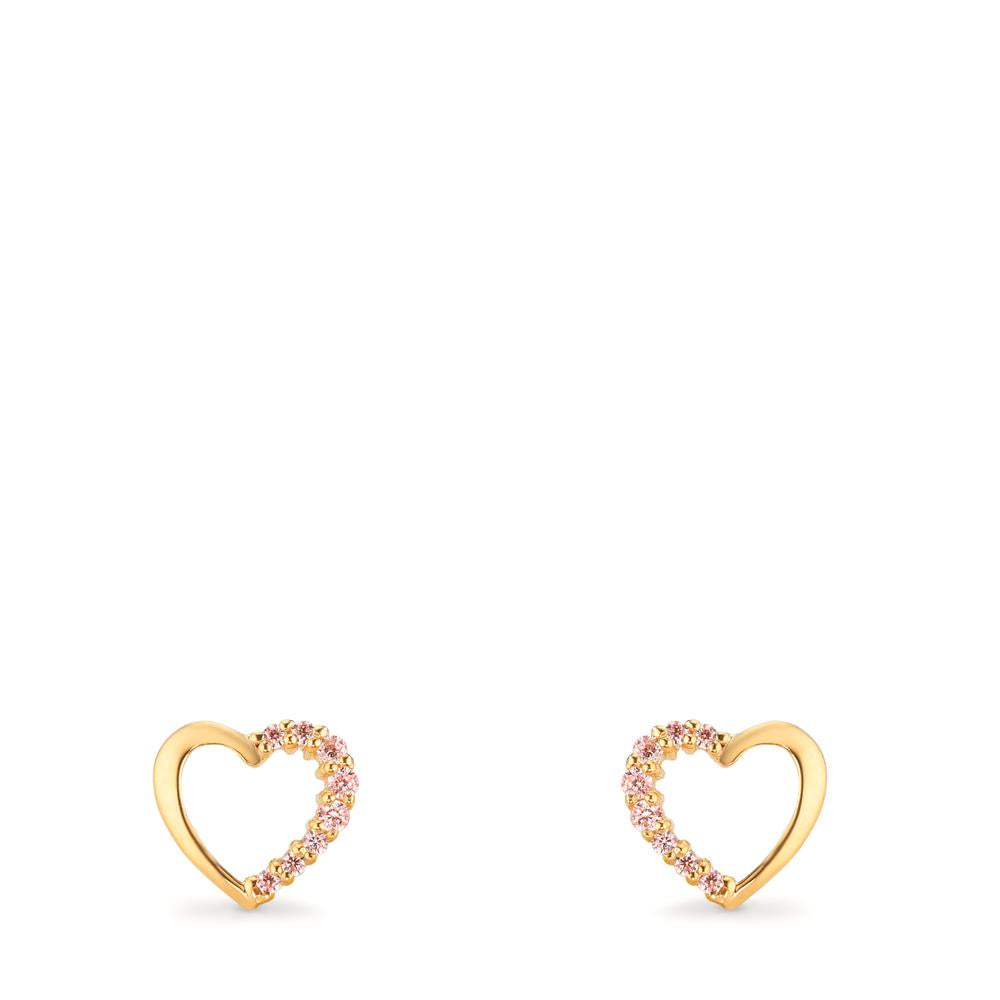 Pendientes Oro amarillo de 375/9K Circonita rosa Corazón Ø6.5 mm