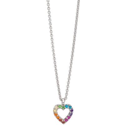 Collar con colgante Plata Circonita color del arcoiris Rodio plateado Corazón 36-38 cm