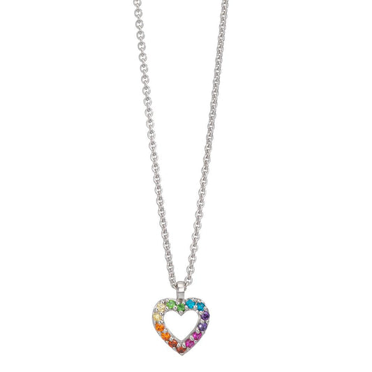 Collar con colgante Plata Circonita color del arcoiris Rodio plateado Corazón 36-38 cm