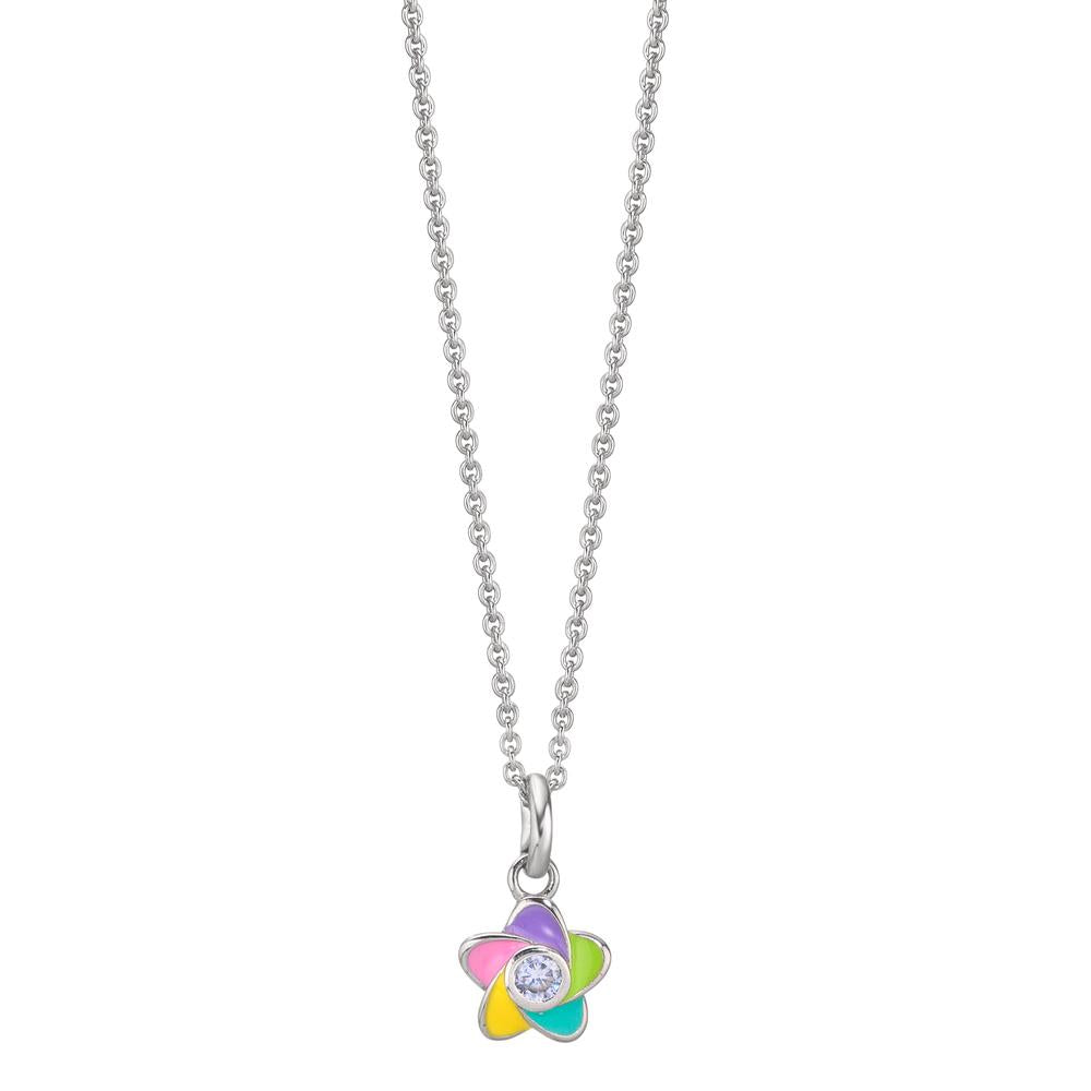 Collar con colgante Plata Circonita Rodio plateado Flor 36-38 cm